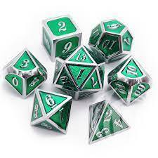 Green Metal Dice with Silver Trim